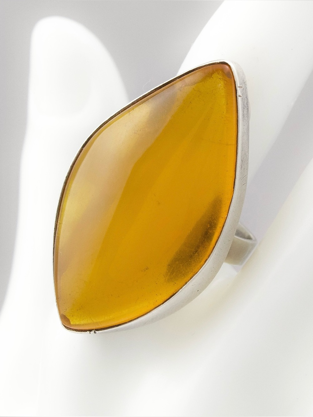 Vintage Baltic Amber Sterling Silver Ring Size 9 Large Modernist Statement